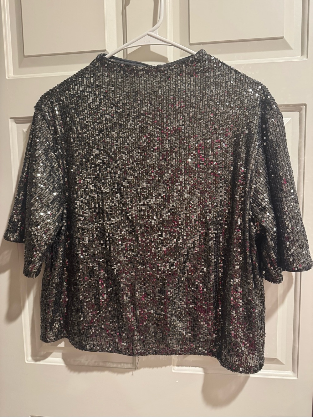 H&M Silver Sequin Short-Sleeve Top